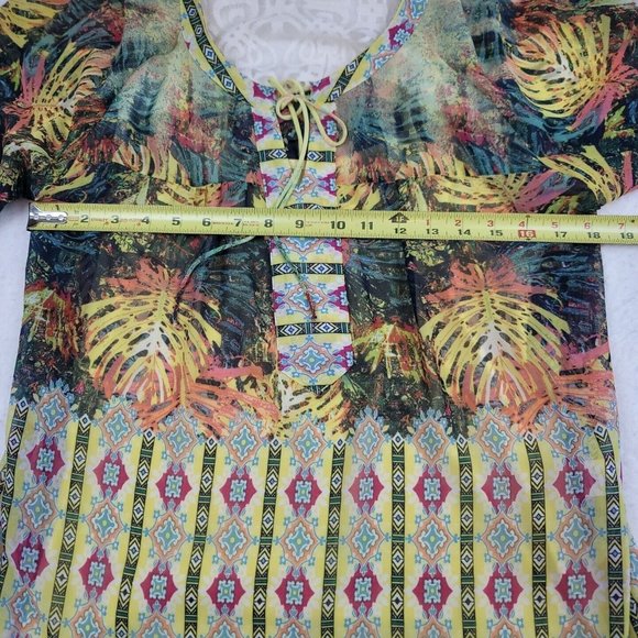 Anthropologie Women M Blouse Fig and Flower Sheer Lace Back Top with Yellow Cami - Picture 3 of 8